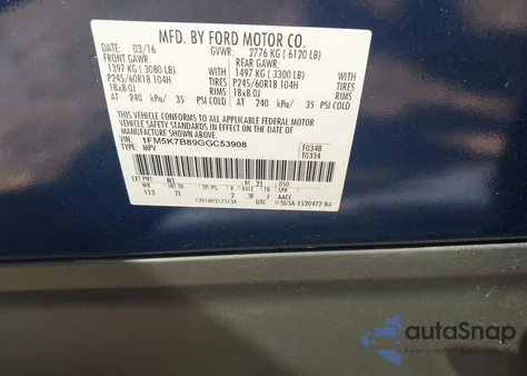 2016 Ford Explorer from USA, damaged, VIN 1FM5K7B89GGC53908